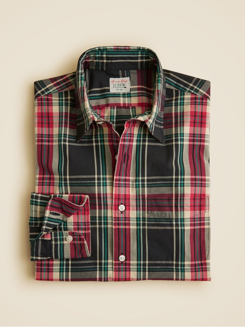 J. CREW Secret Wash cotton poplin shirt w/point collar in Plaid Size M $98 CF783